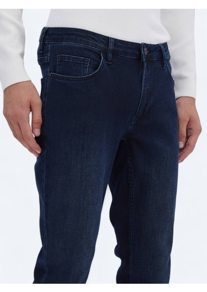 Lacivert Slim Fit Denim Pamuk Karışımlı Pantolon