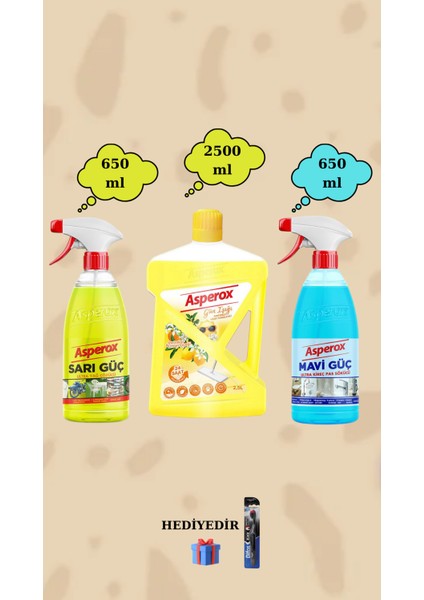 Portakal&limon Çiçeği 2500 ml Yüzey Temizleyici Sarı Güç 650 ml Mavi Güç 650 ml Hediyeli