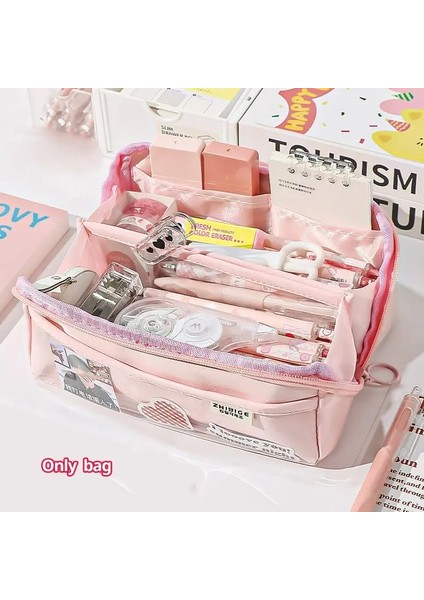 Çok Katlı Prizmalar Büyük Kapasiteli Şeffaf Pencil Kılıf Çok Işlevli Basit ve Yüksek Görünümlü Kalem Kılıfı 1pccolor: Pınk (Yurt Dışından)