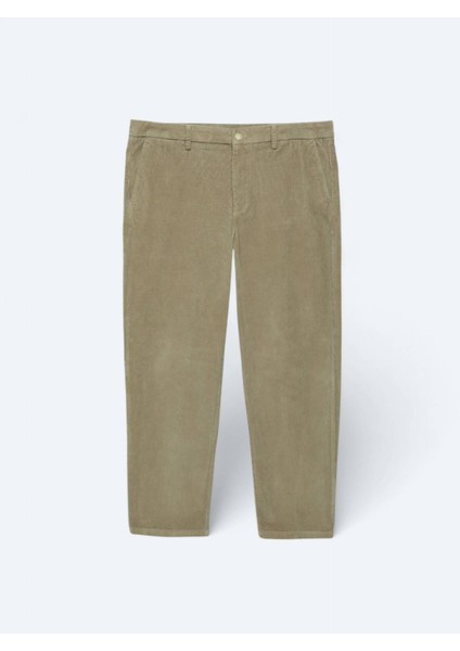 Bej Dokuma Loose Fit Kadife Casual Pamuk Karışımlı Pantolon