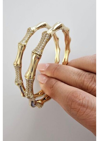 Özel Seri Bone Luxe Tasarım Zirkon Taşlı Kemik Model Kadın Çelik Kelepçe Altın modelleri