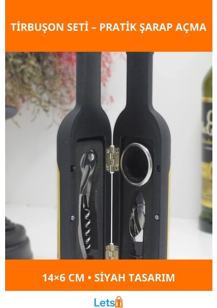 Küçük Boy Şişe Tirbuşon Siyah Renk Ergonomik Tasarım