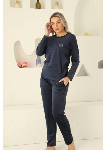 Kadife Kadın Pijama Takımı - Ithal Kadife Lacivert Nakışlı Cepli 2598UK fiyatları