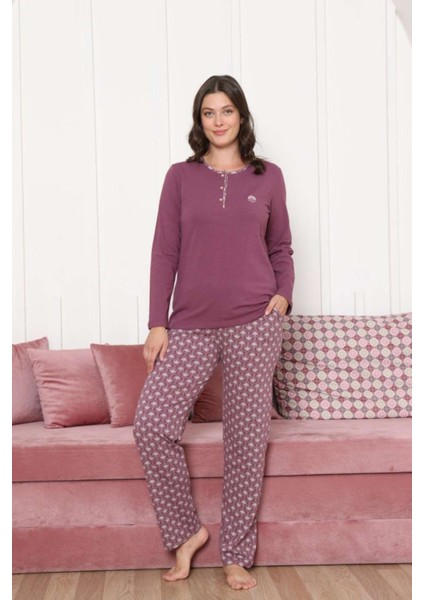 Kadın Pijama Takımı - Gülkurusu Etnik Desen Uzun Kol Likralı Penye 2890UKL