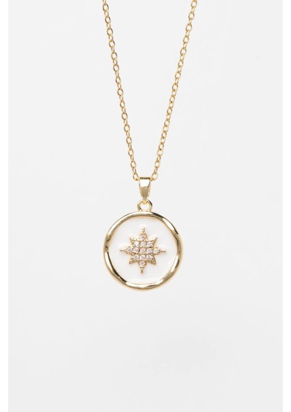 Özel Seri Sedefli Kutup Yıldızı Tasarım 45 cm Kadın Çelik Kolye Altın - 45 cm