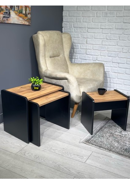 Lara Zigon Sehpa 3'lü Zigon Sehpa Yan Sehpa Siyah Çam modelleri