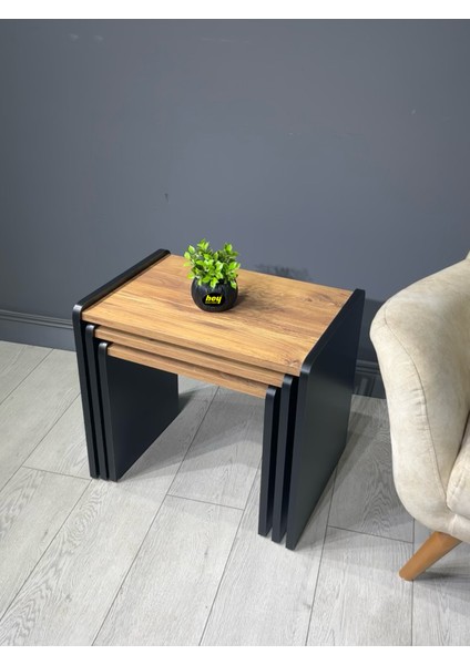 Lara Zigon Sehpa 3'lü Zigon Sehpa Yan Sehpa Siyah Çam fırsatları