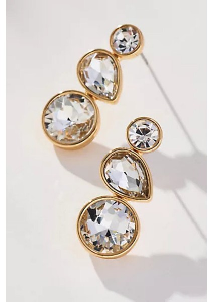 Premium Seri Crystal Cascade Tasarım Zirkon Taşlı Kadın Çelik Küpe Altın
