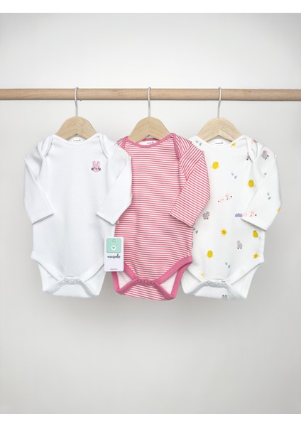 Uzun Kol Kız Bebek Çıtçıtlı Body 3'lü Set