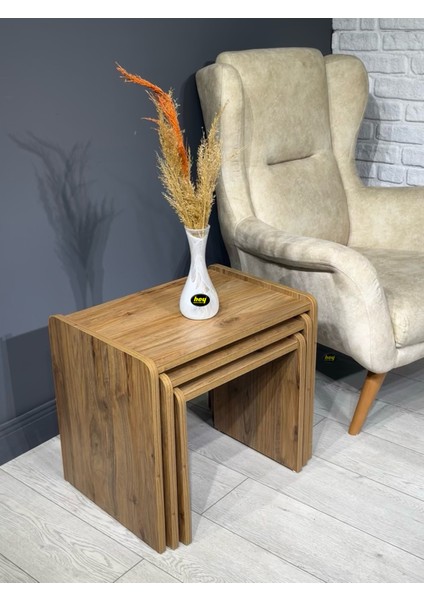 Lara Zigon Sehpa 3'lü Zigon Sehpa Yan Sehpa Ceviz