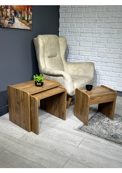 Lara Zigon Sehpa 3'lü Zigon Sehpa Yan Sehpa Ceviz fiyatları