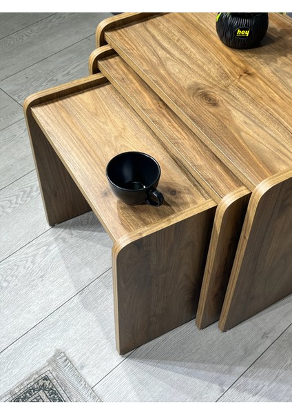 Lara Zigon Sehpa 3'lü Zigon Sehpa Yan Sehpa Ceviz fırsatları