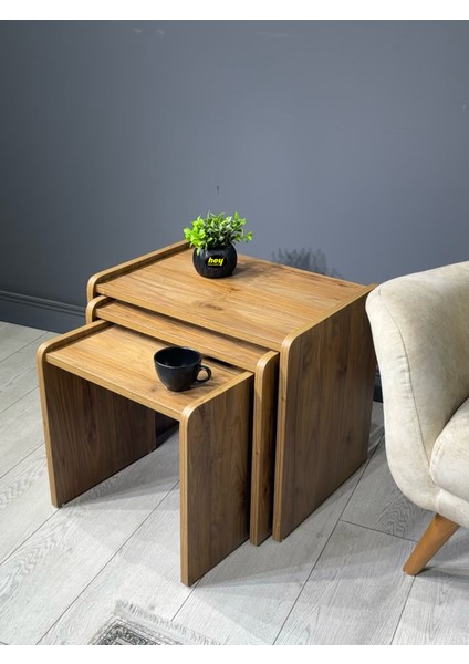 Lara Zigon Sehpa 3'lü Zigon Sehpa Yan Sehpa Ceviz