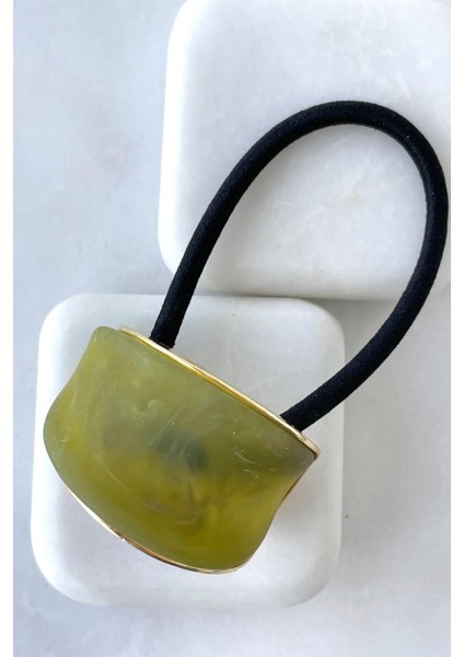 Mermer Görünümlü Tümsek Tasarım Gold Detaylı Kadın Lastik Toka Haki