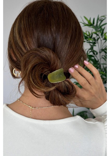 Mermer Görünümlü Tümsek Tasarım Gold Detaylı Kadın Lastik Toka Haki fırsatları