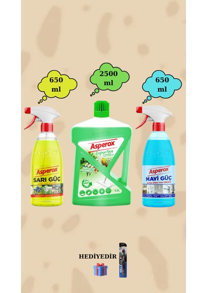 Çam Sandal Ağacı&müge Çiçeği 2500 ml Yüzey Temizleyici Sarı Güç 650 ml Mavi Güç 650 ml Hediyeli