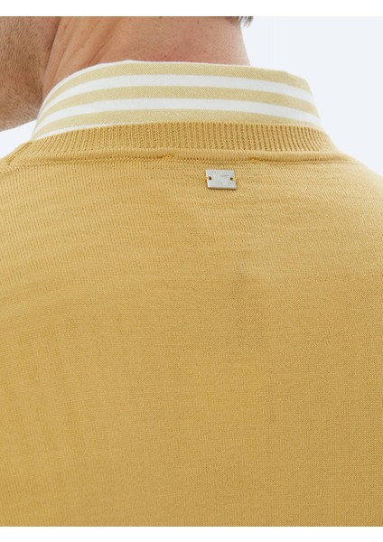 Sarı Bisiklet Yaka Düz Örgü Yün Karışımlı Triko Kazak