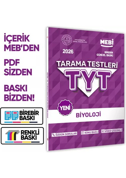 2026 Yks-Tyt Mebi-Ogm Biyoloji Özgün Tarama Testleri Kitabı A4 Boyut Renkli Görsel Baskı Ücreti