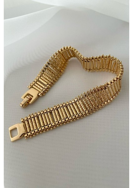 Özel Seri Tırtıklı Silindir Tasarım 14K Xuping Kadın Çelik Bileklik Altın