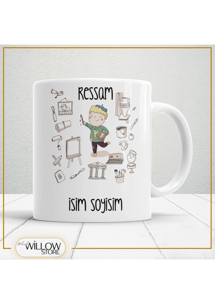 Ressam Temalı Porselen Kupa Bardak,hediyelik,yüksek Kalite,meslekler Temalı