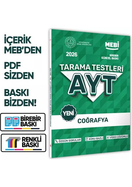 2026 Yks-Ayt Mebi-Ogm Coğrafya Özgün Tarama Testleri Kitabı A4 Boyut Renkli Görsel Baskı Ücreti