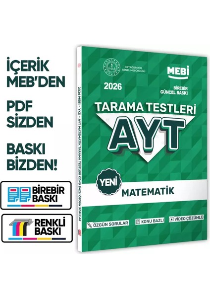 2026 Yks-Ayt Mebi-Ogm Matematik Özgün Tarama Testleri Kitabı A4 Boyut Renkli Görsel Baskı Ücreti