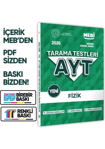 2026 Yks-Ayt Mebi-Ogm Fizik Özgün Tarama Testleri Kitabı A4 Boyut Renkli Görsel Baskı Ücreti