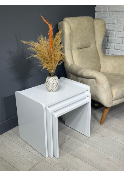 Lara Zigon Sehpa 3'lü Zigon Sehpa Yan Sehpa Beyaz