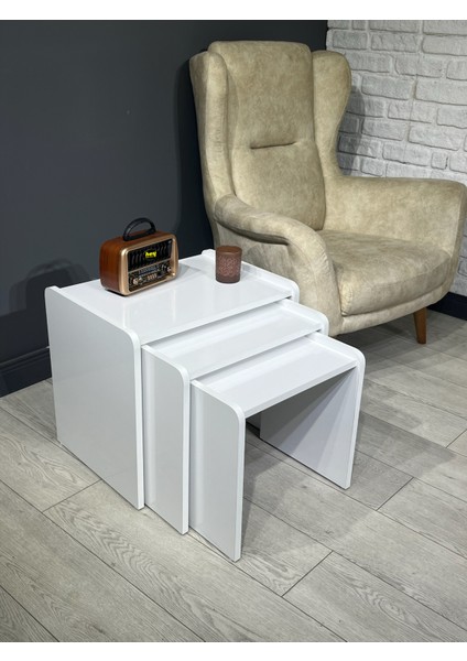 Lara Zigon Sehpa 3'lü Zigon Sehpa Yan Sehpa Beyaz fiyatları