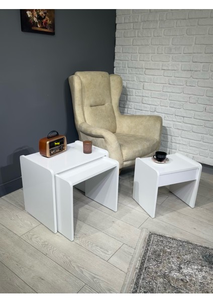 Lara Zigon Sehpa 3'lü Zigon Sehpa Yan Sehpa Beyaz modelleri