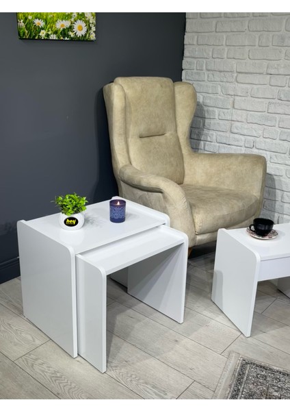 Lara Zigon Sehpa 3'lü Zigon Sehpa Yan Sehpa Beyaz fırsatları