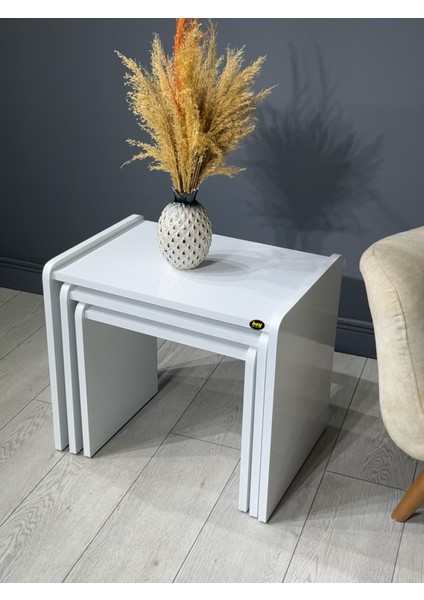 Lara Zigon Sehpa 3'lü Zigon Sehpa Yan Sehpa Beyaz indirimleri