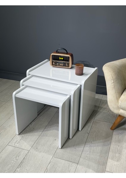 Lara Zigon Sehpa 3'lü Zigon Sehpa Yan Sehpa Beyaz