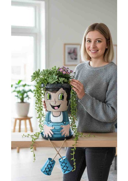 El Boyaması Dekoratif Saksı Çocuk - Neşeli Mavi fiyatları