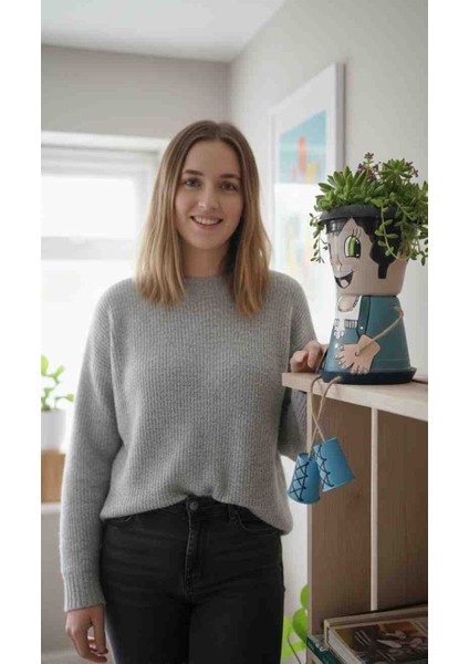 El Boyaması Dekoratif Saksı Çocuk - Neşeli Mavi modelleri