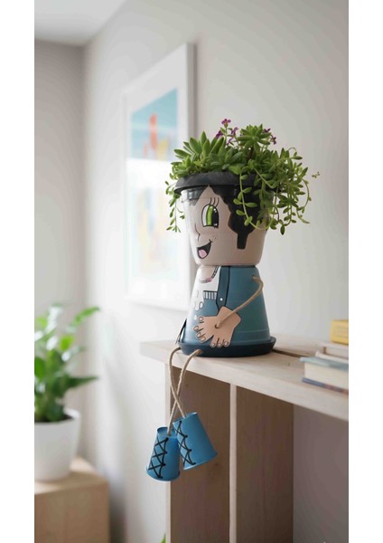 El Boyaması Dekoratif Saksı Çocuk - Neşeli Mavi fırsatları