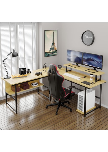 200-E Açık Ceviz (Ebru) L Masa, Oyun Masası, L-Tipi Bilgisayar Masası
