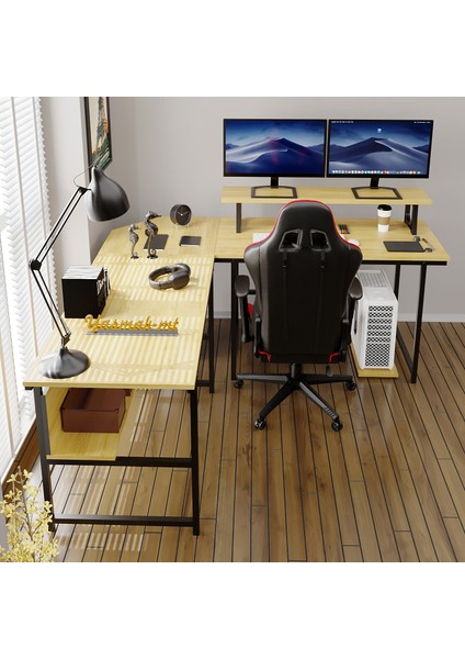200-E Açık Ceviz (Ebru) L Masa, Oyun Masası, L-Tipi Bilgisayar Masası fırsatları