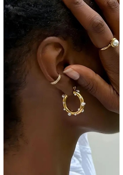 Özel Seri Pearl Hoop Glow Halka Tasarım Kadın Çelik Küpe Altın fiyatları