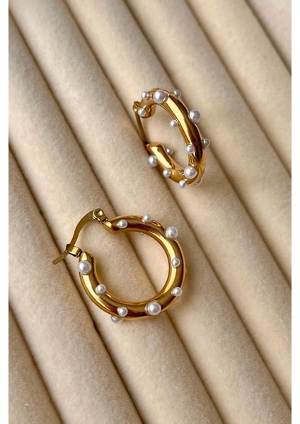 Özel Seri Pearl Hoop Glow Halka Tasarım Kadın Çelik Küpe Altın modelleri