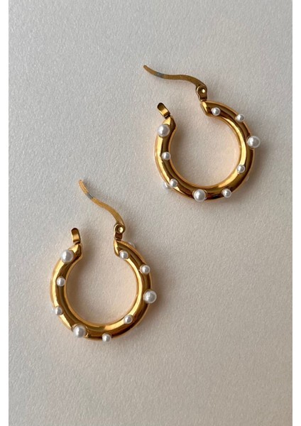 Özel Seri Pearl Hoop Glow Halka Tasarım Kadın Çelik Küpe Altın fırsatları