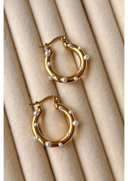 Özel Seri Pearl Hoop Glow Halka Tasarım Kadın Çelik Küpe Altın indirimleri