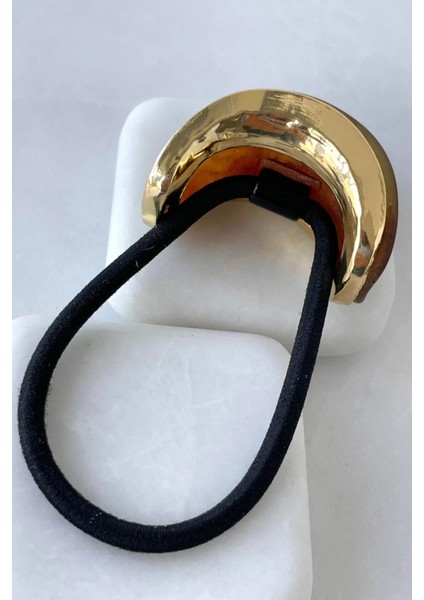 Mermer Görünümlü Tümsek Tasarım Gold Detaylı Kadın Lastik Toka Kahverengi modelleri