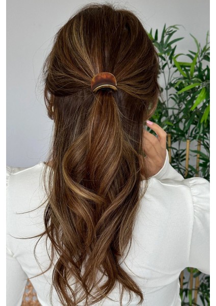 Mermer Görünümlü Tümsek Tasarım Gold Detaylı Kadın Lastik Toka Kahverengi fırsatları