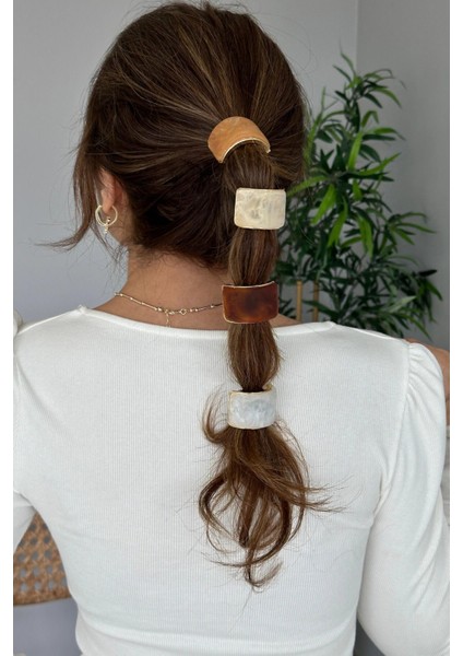 Mermer Görünümlü Tümsek Tasarım Gold Detaylı Kadın Lastik Toka Kahverengi indirimleri