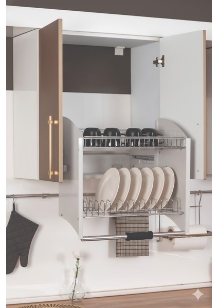 Mutfak Dolabı Içi Indirilebilir Asansörlü Tabaklık ve Raf 90 cm