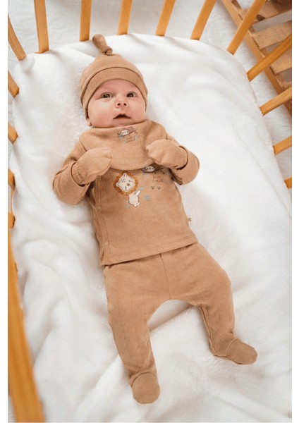 %100 Organik Pamuk Kumaş Baby Jungle Nakışlı 5 Parça Yenidoğan Hastane Çıkış Seti fiyatları