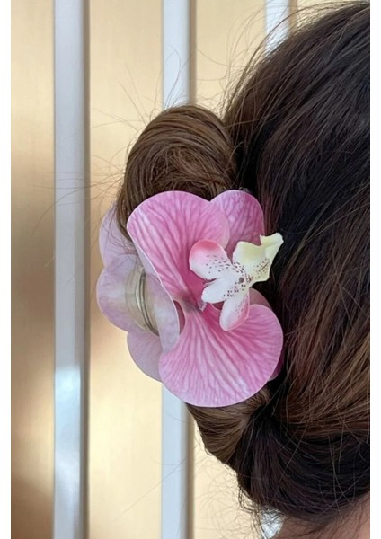 Orkide Çiçeği Tasarım Kadın Mandal Toka Pudra Pembe