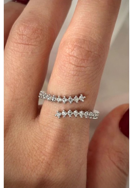 Yeni Sezon Su Yolu Tasarım Yarum Tur Zirkon Taşlı Kadın Yüzük Gümüş