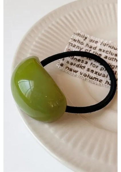 Kemik Tasarım Elma Dilim Kadın Lastik Toka Haki